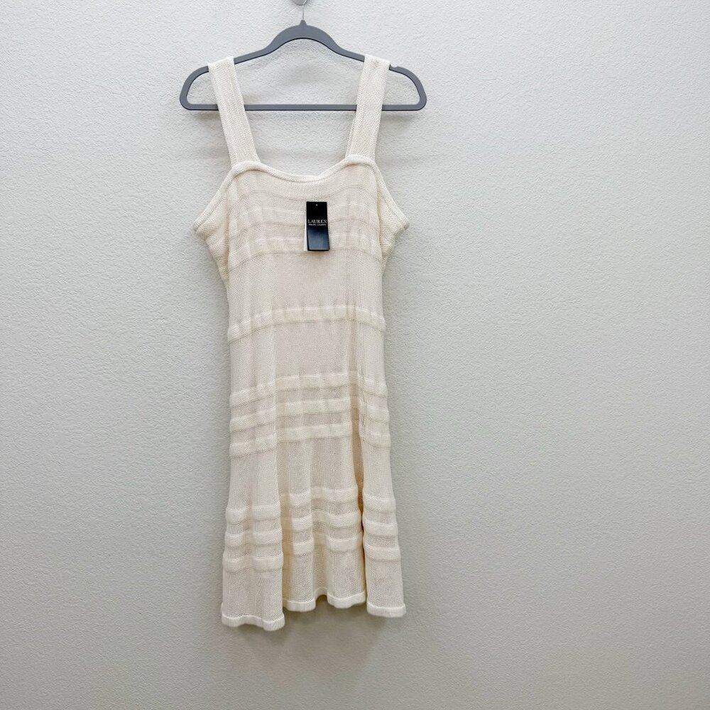 Lauren Ralph Lauren Winter Cream Stripe Knit Sleeveless Lined Dress Women XL NEW